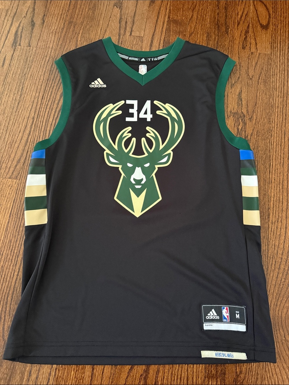 adidas Milwaukee Bucks Black and Green Giannis #34 Jersey - Men